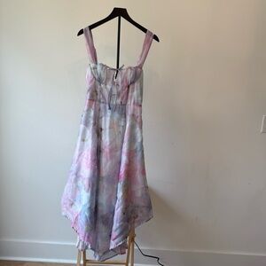 Fairycore Romantic Ethereal Coquette Balletcore Floral Organza LaceUp Midi Dress